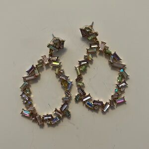 Pierced earrings. 3” drop from posts. Aurora borelus rhinestones